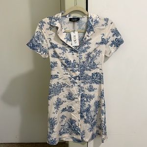 NWOT Cider Touile de Jouy button up mini dress